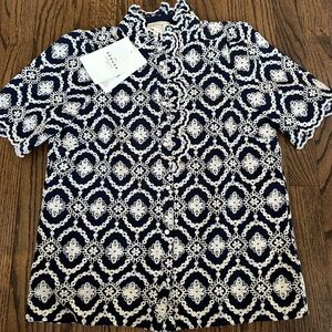 Sézane Dalhia Blouse Marine Ecru Lace Size 34 US 2 NWT